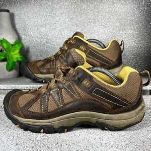 Keen Voyageur Leather Mesh Brown Yellow Hiking Trail Shoes Boots Size 6.5
